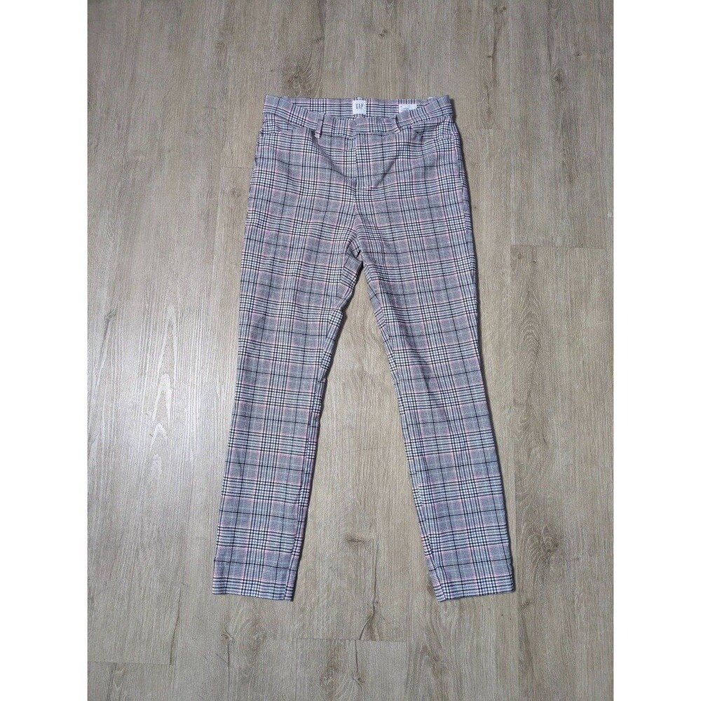 Gap Signature Skinny Ankle Pants Womens Size 6 Black Pink Plaid White